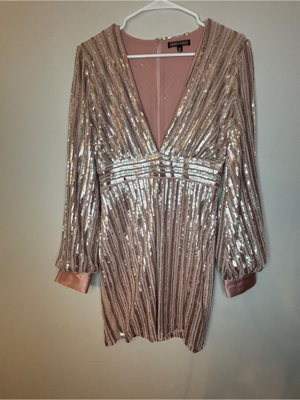 Honey Punch Blush Sequin V-Neck Dress